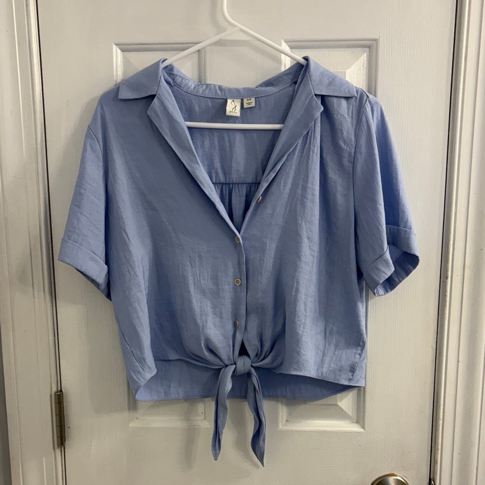 Joie Sky Blue Button-Down Tie Front Shirt